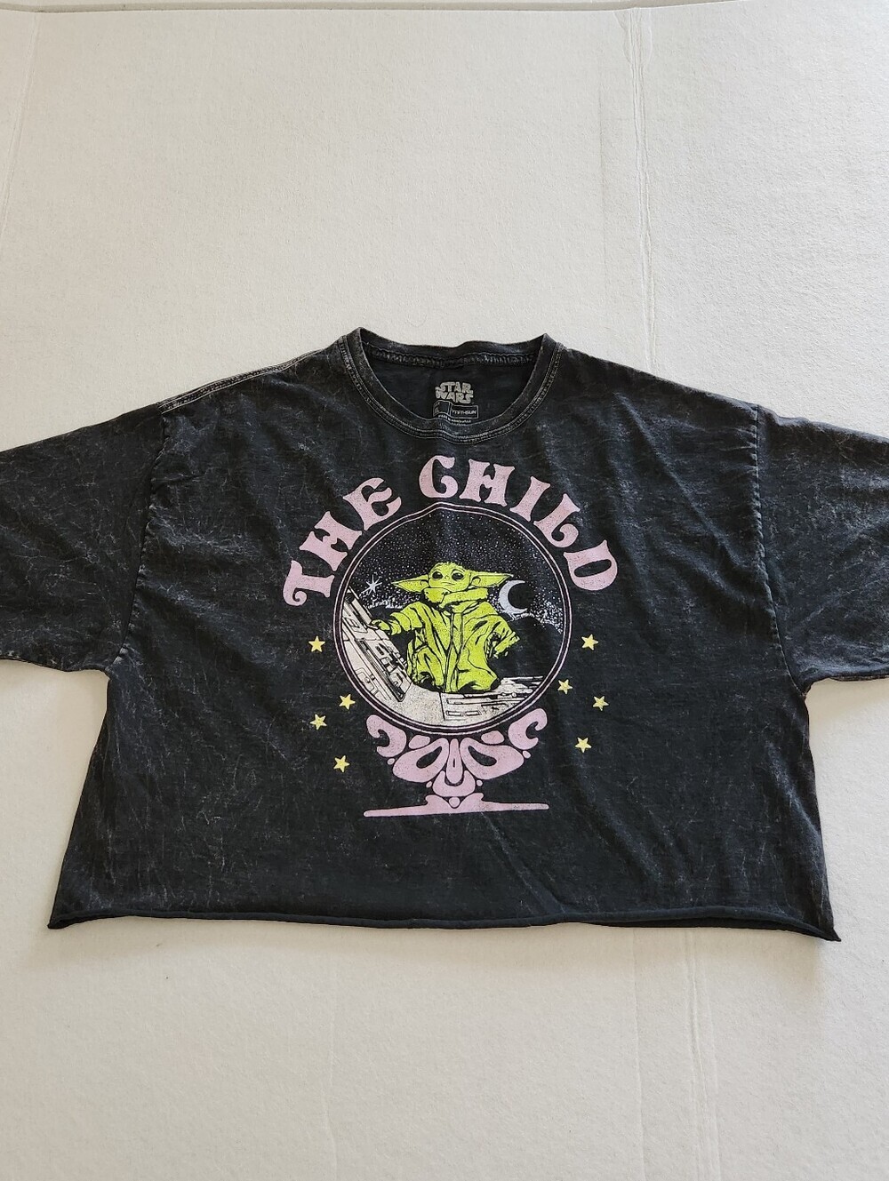 Star Wars Black Crop Tee with Green & Pink 'The Child' Yoda Graphic Size XL